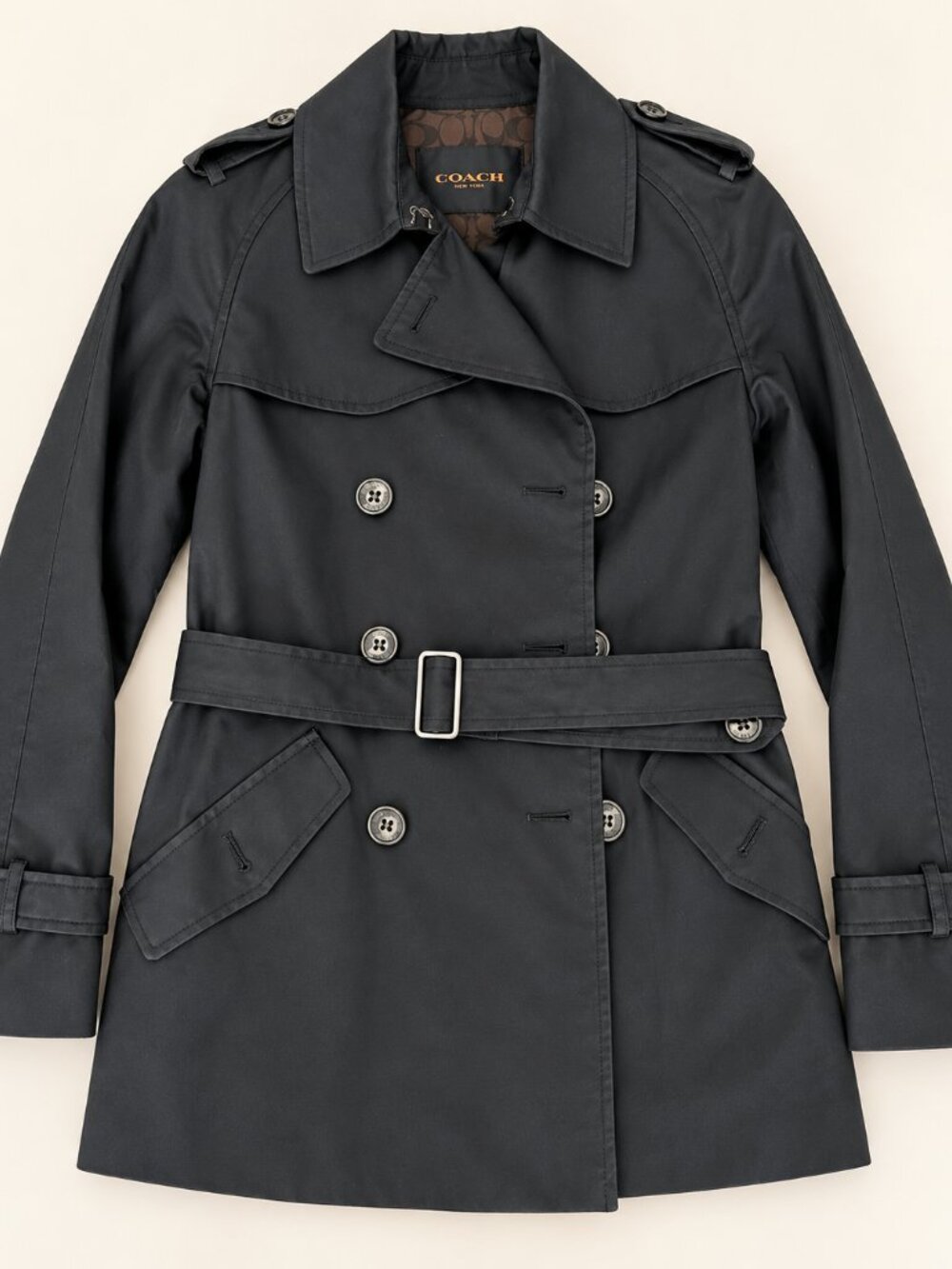 Coach Black Trench Coat XS Double Breasted Belted Jacket